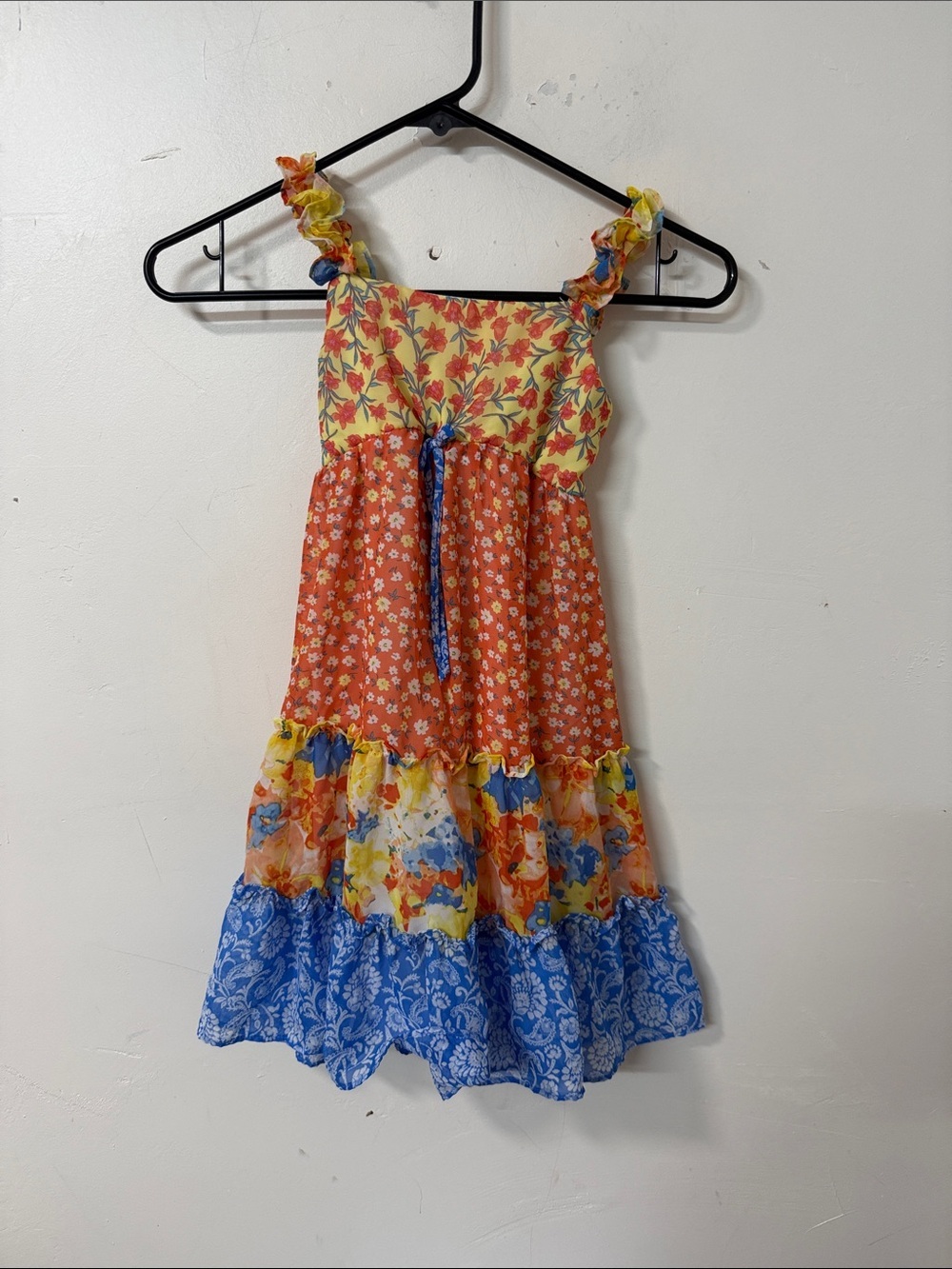 Jona Michelle Yellow, Orange & Blue Floral Tiered Girls' Dress